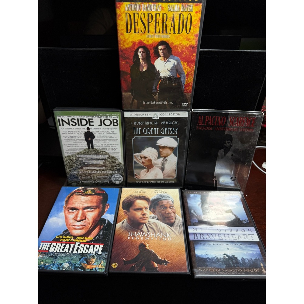 DVD Movie Lot of 7 Scarface‎ Shawshank Redemption Braveheart Desperado Gatsby